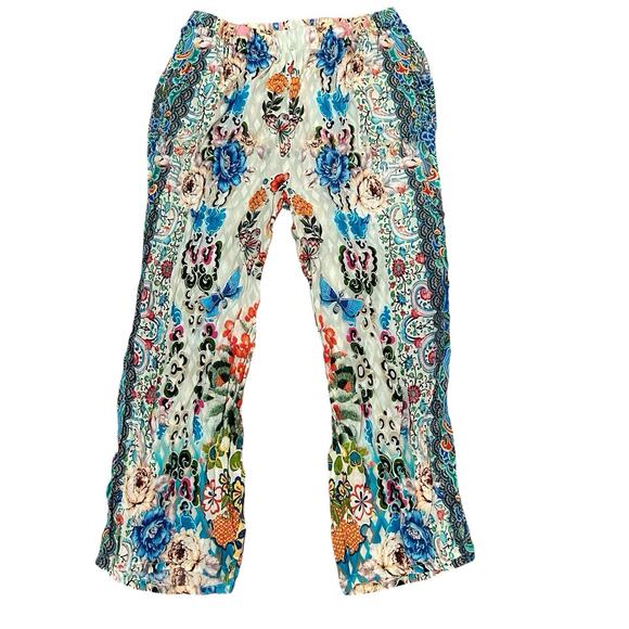 Shana Viscose Silk Pants Size Large Floral Baggy Relaxed Colorful Bohemian - Picture 1 of 8